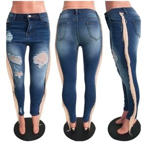 Plus Size Fringe‎ Distressed Skinny Jeans XXXL Boho Western Stretch Denim